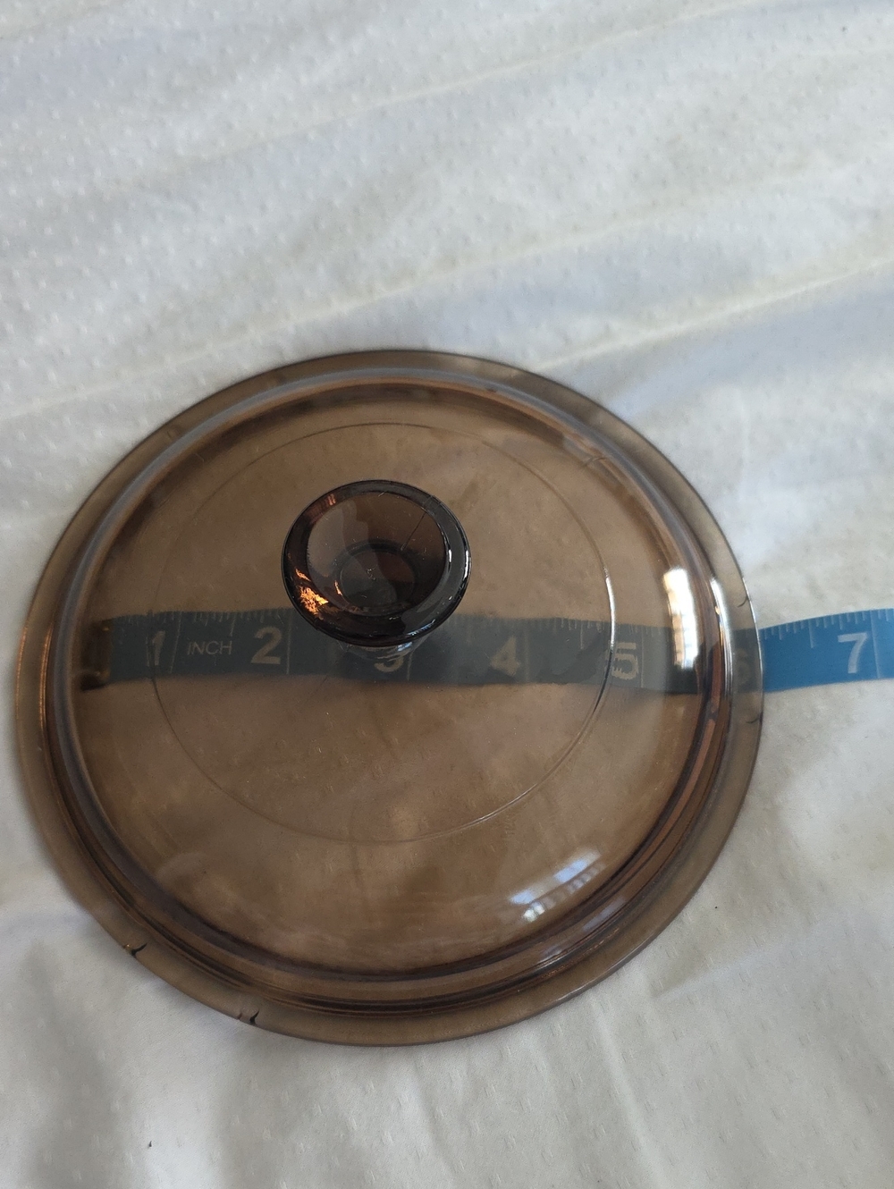 Pyrex Smoky Brown Glass Cookware Lid with Center Knob 5 1/2 inch.